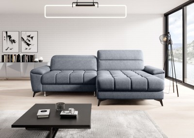 Coltar Extensibil, Sezlong pe Dreapta, Lada de Depozitare, Tetiere Reglabile, Marcia, l265xA170xH78-92 cm