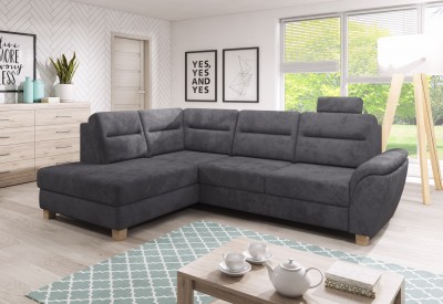 Coltar Extensibil, Sezlong pe Stanga, Lada de Depozitare, Tetiera Inclusa, Santis, l264xA185xH88-105 cm