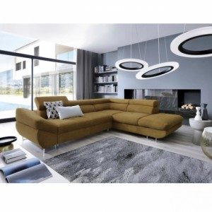 Coltar Fabrines Zoya 13 Extensibil cu Arcuri Ondulate si Spuma Poliuretanica, Sezlong pe Dreapta, Suprafata de Dormit 197x130 cm, tapitat cu Stofa, cu Lada de Depozitare, Tetiere Reglabile, l280xA235xH69 cm