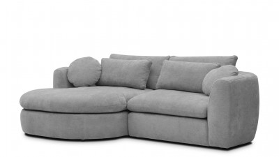 Coltar Fix Amsty Round Small Gri, Sezlong pe Stanga, tapitat cu Stofa, Perne Incluse, l250xA165xH88 cm