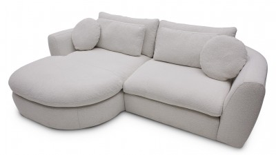 Coltar Fix Amsty Round Small Ivoir, Sezlong pe Stanga, tapitat cu Stofa, Perne Incluse, l250xA165xH88 cm