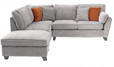 Coltar fix cu taburet, tapitat cu stofa, cu sezlong pe stanga Cantrell Grey, l250xA215xH92 cm