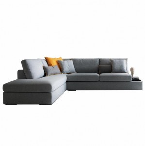 Coltar fix tapitat cu stofa, cu sezlong pe stanga Nettuno Gri, l311xA218xH87 cm