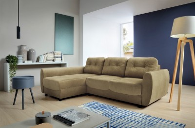 Coltar Hampton Bej Extensibil, Sezlong pe Stanga, tapitat cu Stofa, cu Lada de Depozitare, Perne Incluse, l236xA167xH89 cm