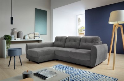 Coltar Hampton Gri Extensibil, Sezlong pe Stanga, tapitat cu Stofa, cu Lada de Depozitare, Perne Incluse, l236xA167xH89 cm