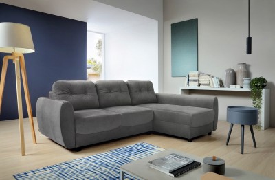 Coltar Hampton Gri Extensibil, Sezlong pe Dreapta, tapitat cu Stofa, cu Lada de Depozitare, Perne Incluse, l236xA167xH89 cm