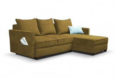 Coltar Livolo Mustariu Extensibil, Sezlong Universal (pe Stanga sau pe Dreapta), tapitat cu Stofa, cu Lada de Depozitare, Perne Incluse, l238xA163xH75-90 cm