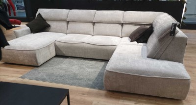 Coltar Magus XL Yunus 02 Functie Sleep cu Arcuri Ondulate si Spuma Poliuretanica HR, Sezlong pe Dreapta, Mecanism Electric Relax, Suprafata de Dormit 285x118 cm, tapitat cu Stofa, cu Lada de Depozitare, l348xA223xH97 cm