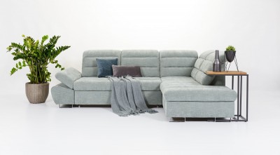 Coltar Romisa Benti Tear BW3961 Extensibil cu Arcuri Ondulate si Spuma Poliuretanica, Sezlong pe Dreapta, Suprafata de Dormit 200x140 cm, tapitat cu Stofa, Spatar/Tetiere/Cotiere Reglabile, l284xA205xH91-105 cm