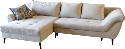 Coltar Roy Extensibil cu Arcuri Ondulate si Spuma Poliuretanica, Sezlong pe Stanga, Suprafata de Dormit 220x130 cm, cu Lada de Depozitare, Perne Incluse, l296xA175xH79 cm