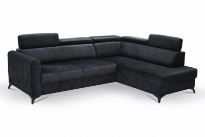 Coltar Vero Antracit Extensibil, Sezlong pe Dreapta, tapitat cu Stofa, cu Lada de Depozitare, Tetiere Reglabile, l263xA204xH81-94 cm