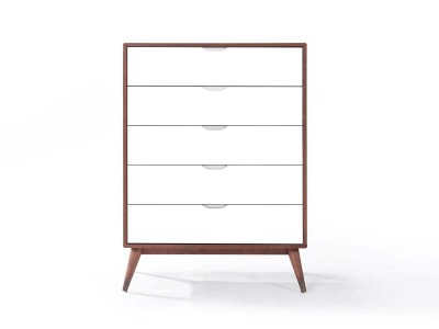 Comoda cu 5 sertare din lemn masiv si MDF Gisela Walnut/White, l90xA45xH124 cm