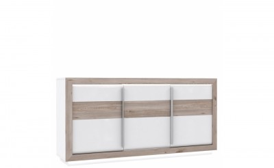 Comoda din pal si MDF, cu 2 sertare si 3 usi Conveq Stejar / Alb, l192,7xA53xH98,2 cm