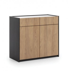 Comoda cu 2 usi si 2 sertare MultiDecor Natural / Antracit, l93xA44xH85 cm