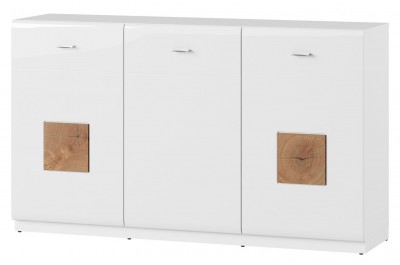 Comoda din pal cu 3 usi Wood 45 Alb / Stejar Wotan, l154xA40xH90 cm