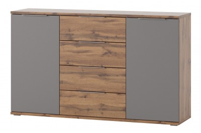 Comoda cu 4 sertare si 2 usi Livorno 45 Oak / Grey, l150xA38xH90 cm