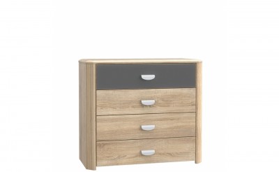 Comoda din pal, cu 4 sertare Yoper Stejar Sonoma / Gri, l93,5xA41,3xH82,4 cm