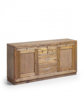 Comoda din lemn si furnir, cu 4 sertare si 2 usi, Merapi Natural, l160xA40xH80 cm