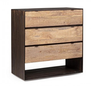 Comoda din lemn de mango si furnir, cu 3 sertare, Gunter Wenge / Natural, l80xA40xH80 cm