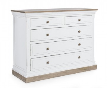 Comoda din lemn de mango, cu 5 sertare Lincoln Alb Antichizat / Natural, l118xA43xH90 cm