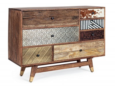 Comoda din lemn de mango, cu 7 sertare Dhaval Multicolor / Natural, l110xA40xH80 cm