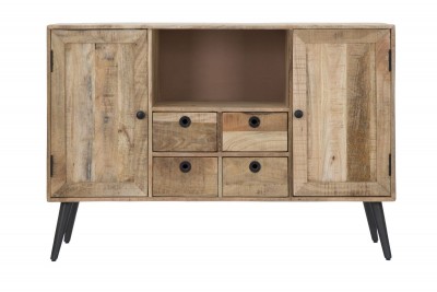 Comoda din lemn de mango si metal, cu 4 sertare si 2 usi Belgrado Natural / Negru, l130xA38xH86 cm