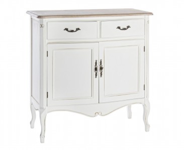 Comoda din lemn de Paulownia si furnir, cu 2 sertare si 2 usi Justine Alb / Natural, l86xA40xH90 cm