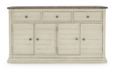 Comoda din lemn de pin, cu 3 sertare si 4 usi Croft Antique White, l150xA46,5xH85 cm