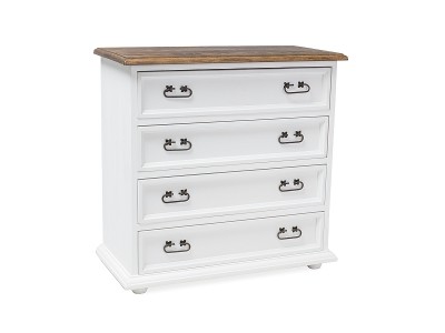 Comoda din lemn de pin, cu 4 sertare Portos Alb / Maro inchis, l89xA43xH88 cm