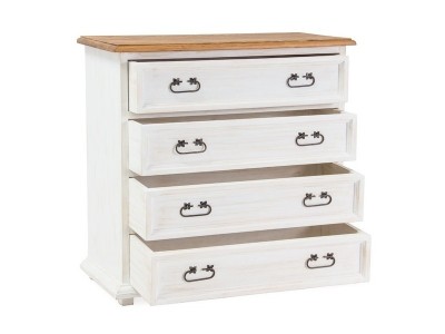 Comoda din lemn de pin, cu 4 sertare Portos Alb / Natural, l89xA43xH88 cm