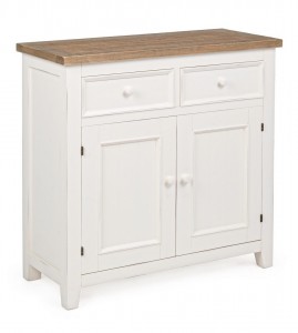 Comoda din lemn de pin si MDF, cu 2 sertare si 2 usi Elvia Alb / Natural, l84xA37xH85 cm