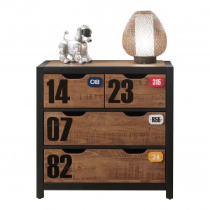 Comoda din lemn de pin si MDF cu 3 sertare, pentru copii Alex Natural / Negru, l86xA42xH83 cm