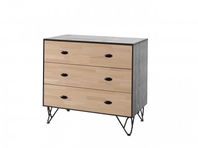 Comoda din lemn de pin si mesteacan cu 3 sertare, pentru copii si tineret William Natural / Negru, l100xA57xH90,5 cm