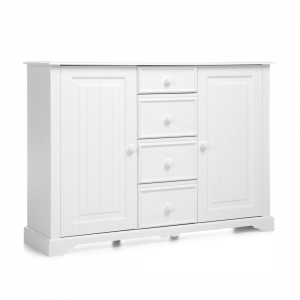 Comoda din lemn de pin si pal, cu 4 sertare si 2 usi Pallas Premium Alb, l138xA38xH98 cm