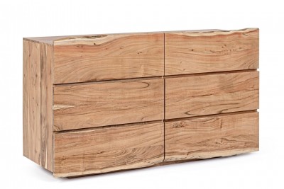 Comoda din lemn de salcam, cu 6 sertare Aron Natural, l142xA45xH83 cm