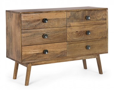 Comoda din lemn de salcam, cu 6 sertare Sylvester Natural, l114xA40xH80 cm