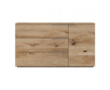 Comoda din lemn de stejar, cu 3 sertare si 1 usa, Lovento Natural, l150xA42xH82 cm