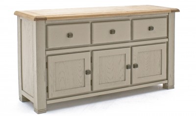 Comoda din lemn de stejar si furnir, cu 3 sertare si 3 usi Logan Taupe, l150xA45xH90 cm