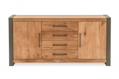Comoda din lemn de stejar si metal, cu 4 sertare si 2 usi Lindau Oak, l168xA45xH82 cm