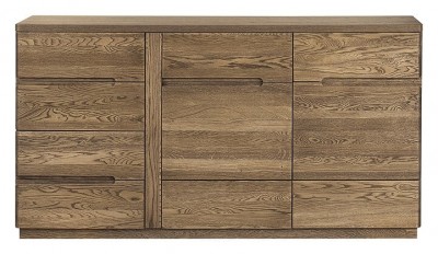 Comoda din lemn si furnir, cu 4 sertare si 2 usi Negro 45 Oak, l163xA42xH87 cm
