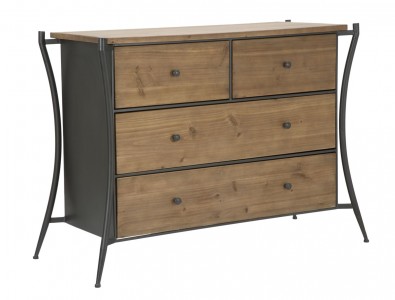 Comoda din lemn si metal, cu 4 sertare Glasgow Natural / Grafit, l122xA49xH85 cm