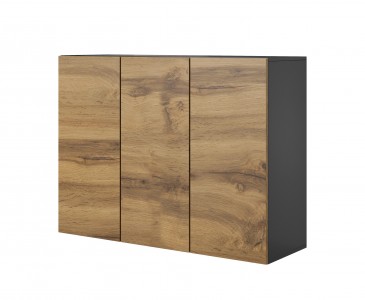 Comoda din pal si MDF, cu 3 usi Livius KM-120 Wotan Oak / Anthracite, l120xA40xH90 cm