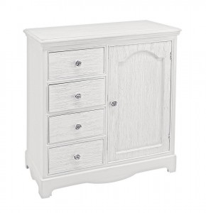 Comoda din MDF, cu 4 sertare si 1 usa Blanc Alb Antichizat, l66xA32,5xH80 cm