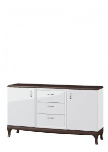 Comoda din MDF si furnir, cu 3 sertare si 2 usi Massimo 45 White / Mocha, l165xA42xH93 cm