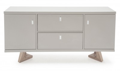 Comoda din MDF si lemn de stejar, cu 2 sertare si 2 usi Jenoah Grey / Oak, l160xA39,5xH85 cm