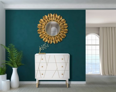 Comoda din MDF si metal, cu 3 sertare Luxy Alb / Auriu, l80xA40xH80 cm