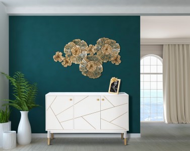 Comoda din MDF si metal, cu 3 usi Luxy Alb / Auriu, l120xA45xH75 cm