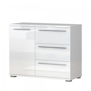 Comoda din pal, cu 1 usa si 3 sertare, Piano K13/PN Small Alb, l107xA45xH85 cm