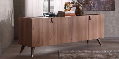 Comoda din pal, cu 2 usi pliante, Ravenna Stejar Inchis, l201,4xA49,8xH79,9 cm