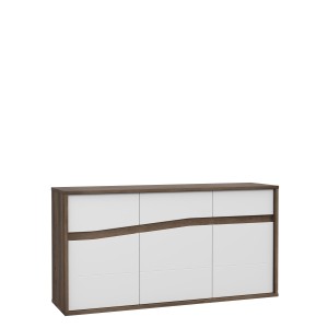 Comoda din pal, cu 3 sertare si 3 usi Wafi Stejar / Alb, l159,2xA42xH83,1 cm